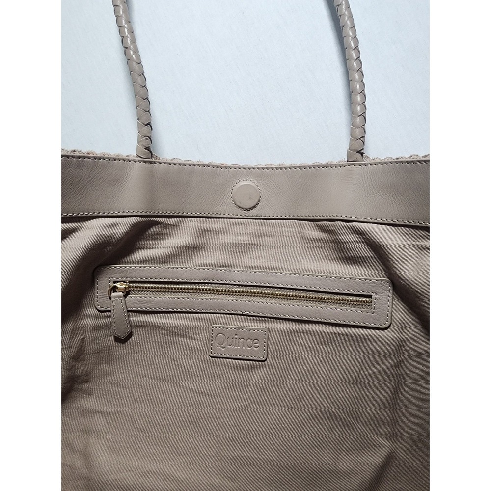 Quince Italian Leather Handwoven Tote Bag Womens Large Taupe Neutral Handbag - Picture 6 of 10